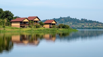 Lakeside Houses with Water Reflection