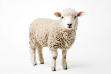 Fototapeta premium Adorable young lamb against white background.