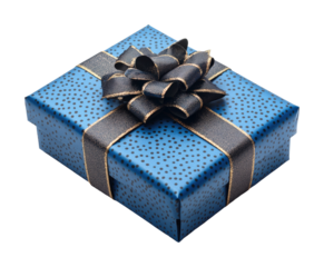 Gift box with elegant ribbon studio setting high fidelity cutout minimalist style blue theme isolated on transparent background png