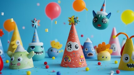 A playful party cap featuring cartoon characters for a kids' party.