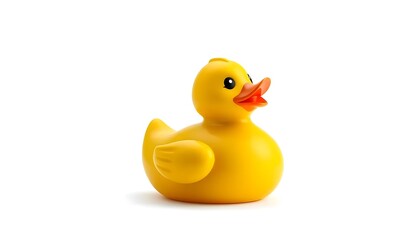 Fototapeta premium A Classic Yellow Rubber Ducky Toy on a White Background