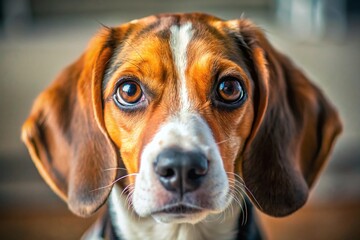 Beagle Coonhound Mix Puppy Close-up Macro Photography - Adorable Dog Eyes and Fur Details