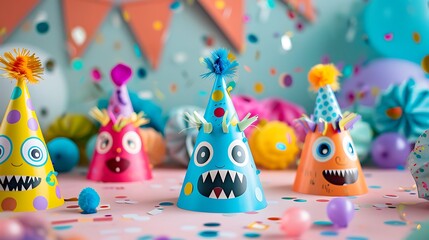A playful party cap featuring cartoon characters for a fun kids' event.