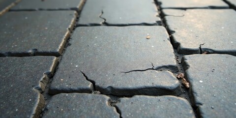 Obraz premium Close-up View of Cracked Pavement Stones Showing Textured Surface and Subtle Details