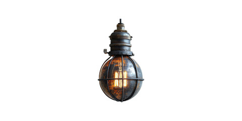 Naklejka premium Vintage industrial hanging light bulb isolated on transparent background