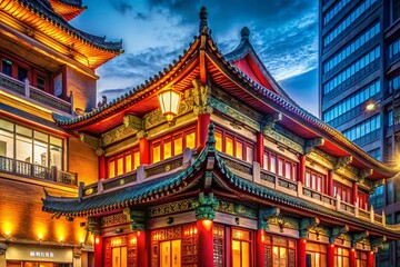 Beijing Shop House Exterior, Traditional Architecture, Bank Signage, Asian Street Scene, Urban Facade