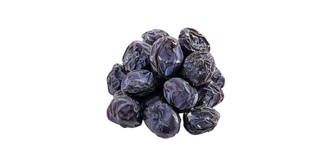 Cluster of black dried dates isolated on transparent background