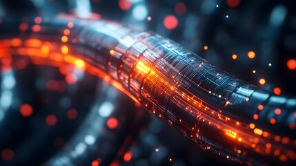 Fototapeta premium 51. A close-up of a fiber-optic cable with glowing data flowing through it, representing fast web hosting performance