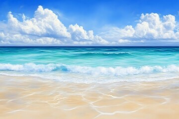 Obraz premium Serene Beach Scene: Azure Waves and Sunny Sky