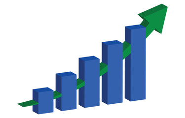 3D Bar Graph with Green Arrow - Business Growth and Success Concept