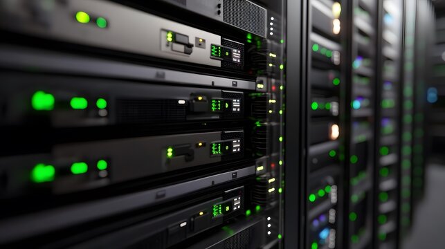52. A 3D render of interconnected servers in a digital network, signifying global hosting speed and reliability