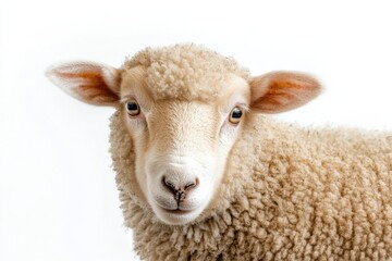 Obraz premium Adorable young sheep, fluffy fleece, curious gaze.
