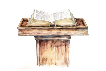 Hand-painted podium with open Bible, perfect for religious imagery.