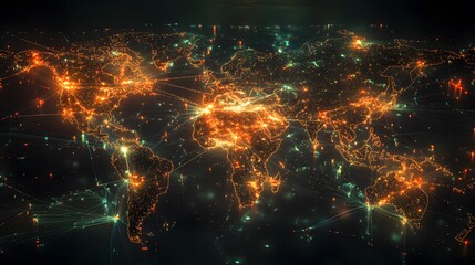 56. A glowing network map with high-speed data packets traveling between global servers, showcasing reliability