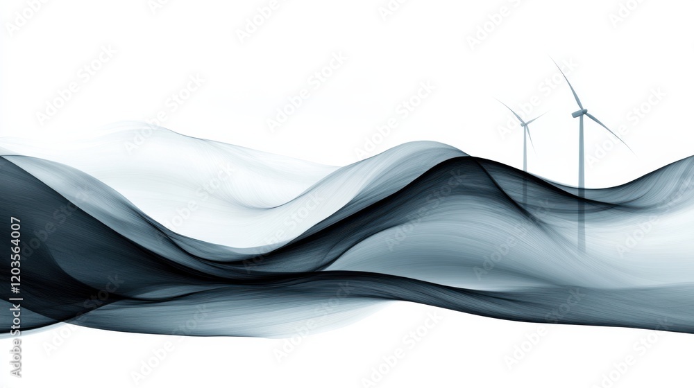Aufkleber abstract representation of flowing waves with wind turbines in a serene landscape backdrop