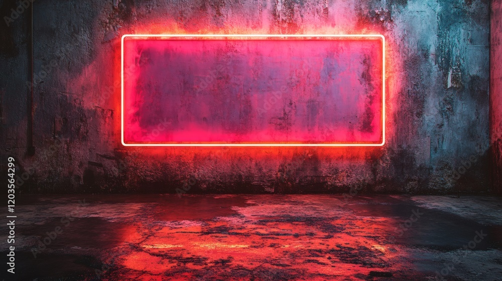 Poster neon red rectangular frame a vibrant magenta laser border casting sharp fluorescent reflections on a