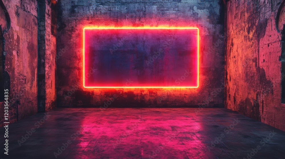Poster neon red rectangular frame a vibrant magenta laser border casting sharp fluorescent reflections on a