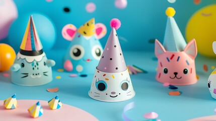 A playful party cap featuring cartoon characters for a kids' party.