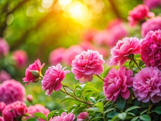 Fototapeta premium Blooming Pink Flowers in a Lush Garden - Candid Spring Photography