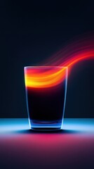 Glass of colorful cocktail with neon light trails