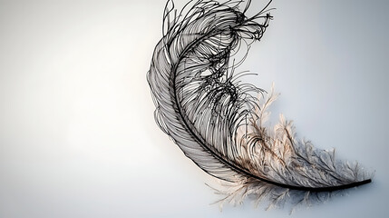Obraz premium A feather is drawn in black and white on a white background. generated using AI