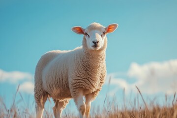 Obraz premium A fluffy sheep in a field.