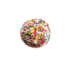 "Top View of Cupcake Topped with Colorful Sprinkles and Whipped Cream"

