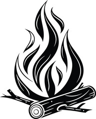 Bonfire Illustration - Illustration of a Bonfire with Sharp, Flowing Flames and a Stack of Wooden Logs