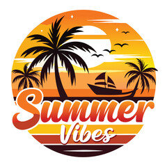 Fototapeta premium SUMMER VIBES TSHIRT DESIGN, SUMMER SURFING TSHIRT DESIGN