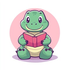 Obraz premium Cute cartoon turtle reading a book