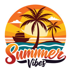 Fototapeta premium SUMMER VIBES TSHIRT DESIGN, SUMMER SURFING TSHIRT DESIGN