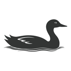 Duck silhouette vector.cute cartoon duck floating on water icon silhouette black page for kids. Swan Vector illustration of duck floating on water icon silhouette black page isolated on white.