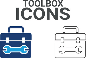 Toolbox icon Containing fix, maintenance, toolbox, assistance, broken, troubleshoot, patch, and repairman service icons. Solid icon collection. Vector illustration.