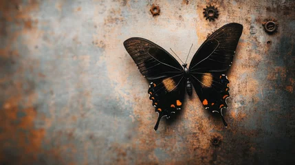 Fotobehang  Butterfly resting on rustic metal surface  © volga