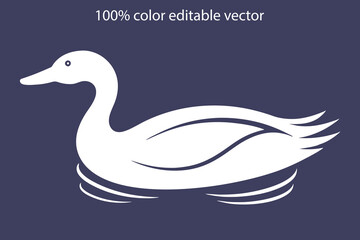 Duck silhouette vector.cute cartoon duck floating on water icon silhouette black page for kids. Swan Vector illustration of duck floating on water icon silhouette black page isolated on white.