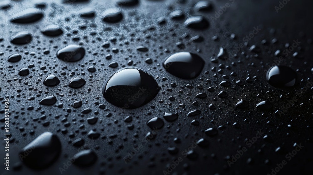 Poster realistic droplets of water a dark grey background highlighting the glossy texture of fresh dew on a