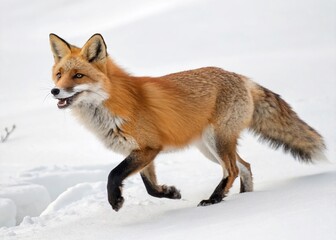 Obraz premium Candid Red Fox, Isolated on White Background - Wildlife Stock Photo