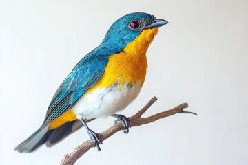 Obraz premium Vibrant blue and yellow bird perched on a branch.