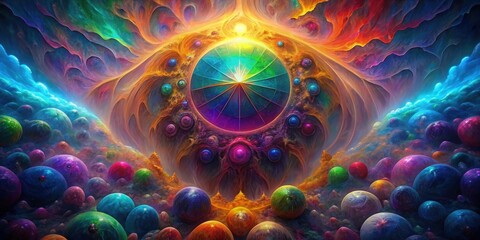 Vibrant Cosmic Nebula, Colorful Orbs - Abstract art