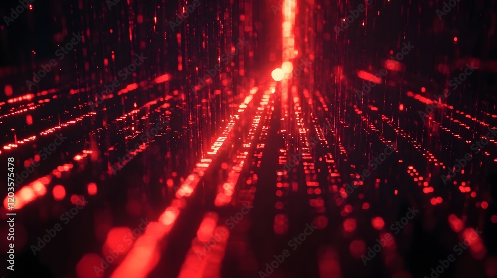 Fototapete binary code background, black and red color matrix, with lines creating a technological atmosphere