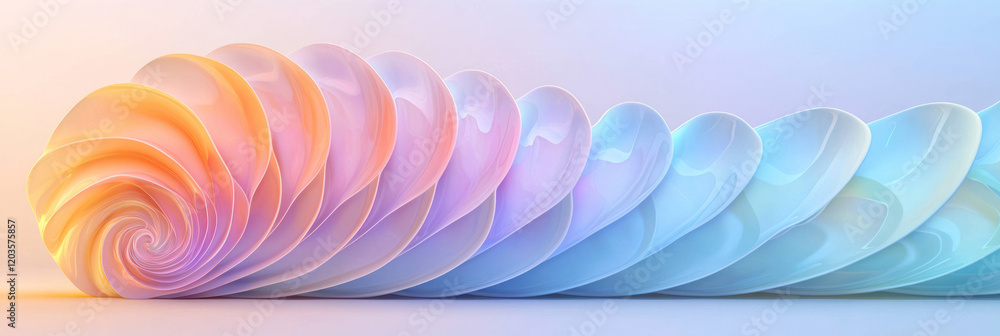 Fototapete a vibrant 3d visualization of the fibonacci spiral, blending natural elements like shells and flower