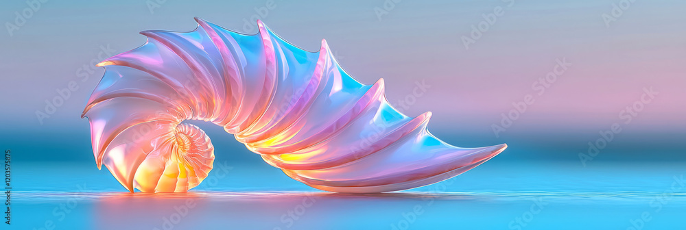 Fototapete a vibrant 3d visualization of the fibonacci spiral, blending natural elements like shells and flower