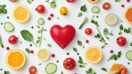 heart shape by various vegetables and fruits