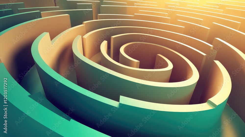 Poster an abstract representation of business strategy, with a maze of paths leading to a central target, w
