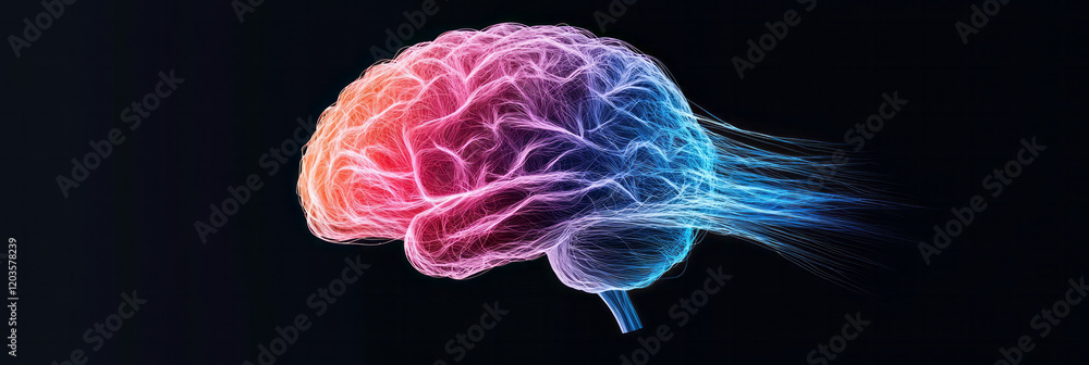 Poster an abstract illustration of the human brain with colorful neural connections, representing cognitive