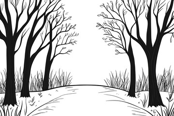 Obraz premium Serene Black and White Forest Path Illustration