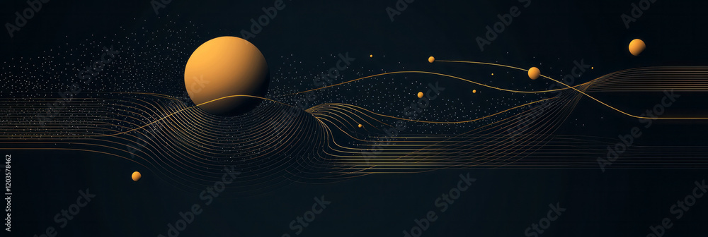 Poster a detailed illustration of the solar system with planets orbiting the sun, highlighting gravitationa