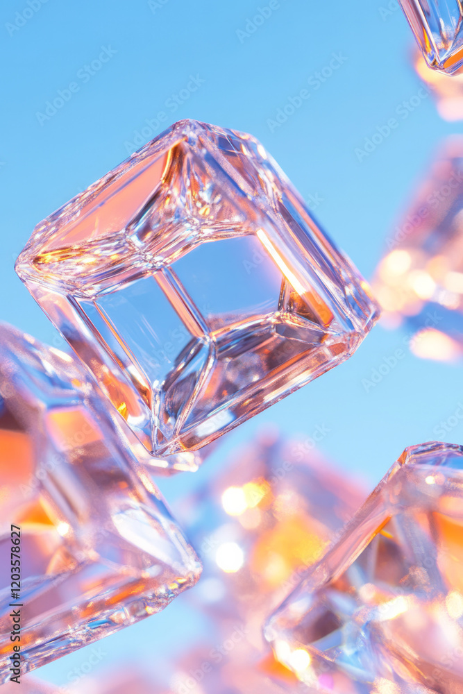 Fototapete A high-resolution close-up of a crystal lattice structure under a microscope, showcasing the geometric precision and symmetry in solid-state physics,