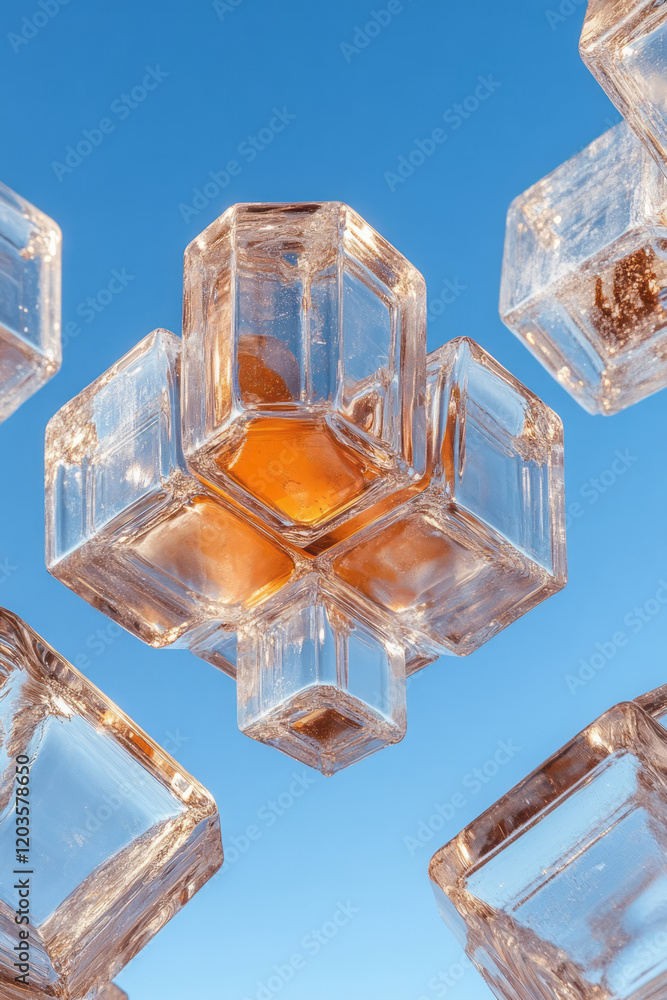 Aufkleber A high-resolution close-up of a crystal lattice structure under a microscope, showcasing the geometric precision and symmetry in solid-state physics,