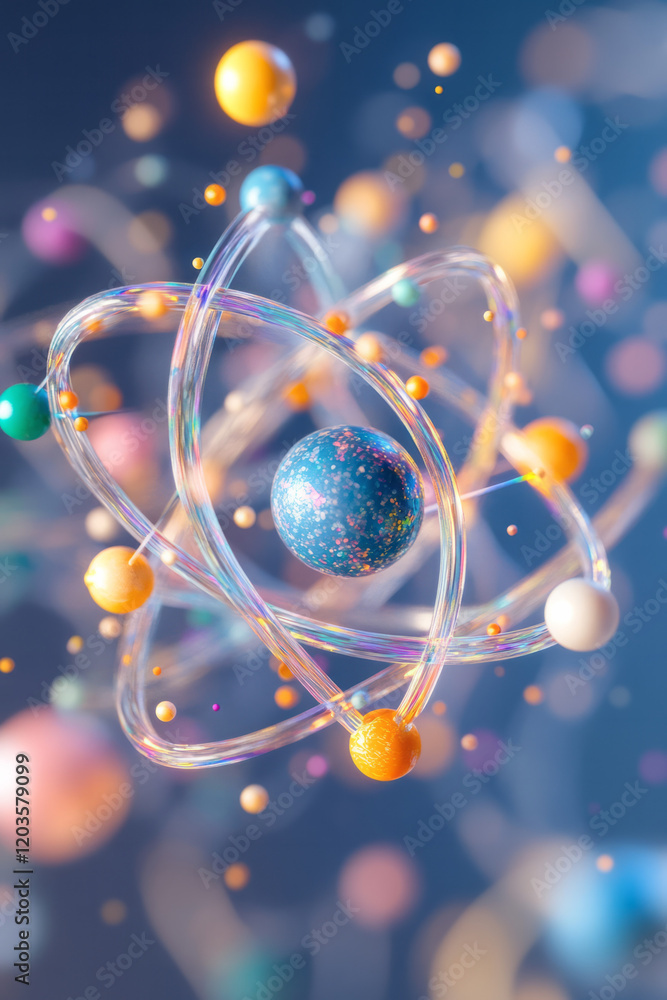 Leinwandbilder a detailed cross-section of an atom, highlighting electrons orbiting the nucleus with colorful energ